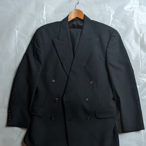 Ralph Lauren Double Breasted Black Pinstripe Suit 40R